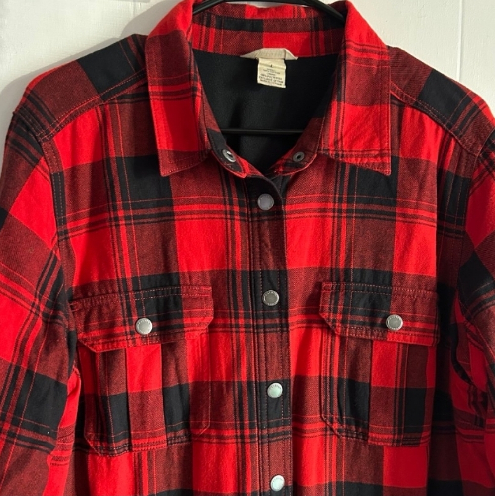 NWOT Duluth Trading Co Red and Black Buffalo Plaid Flapjack Lined Jacket L - Picture 4 of 6